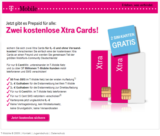 2 kostenlose Xtra Cards von T-Mobile sichern, es fallen keine Versankosten an!